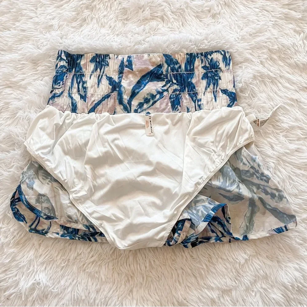 Free People White and Blue Tropical Floral the Way Home Running Short SZ S BNWT
